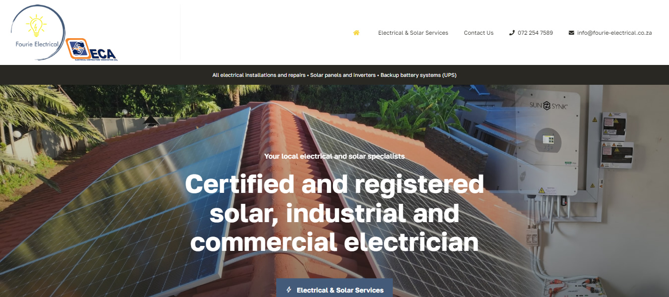 Fourie Electrical, electrical installations, electrical repairs, Solar panels, inverters installation, Backup battery systems, Near Me, Pretoria, Tshwane, Gauteng, Cape Town, South Africa