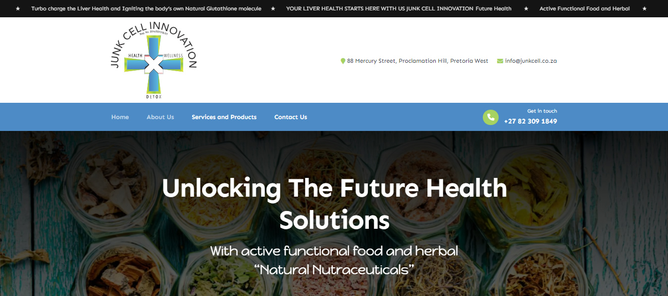 Junk Cell Innovation, Web Design, Natural Nutraceuticals, functional food, Health Solutions, Liver Health, Near Me, Pretoria, Tshwane, Gauteng, Cape Town, South Africa