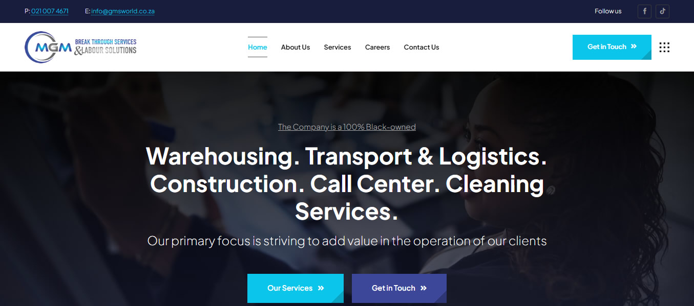 Warehousing, Transport and Logistics, Construction, Call Center and Cleaning Services Website Designers